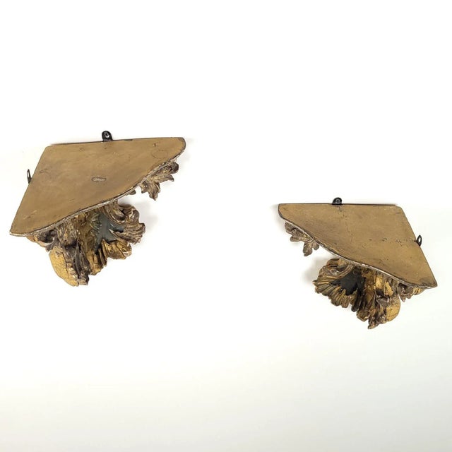 Pair of Venetian Mecca and Mirrored Carved Wood Corner Shelves, Circa 1800 For Sale - Image 9 of 12