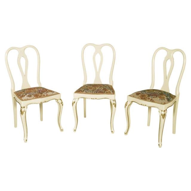 Venetian Cream Lacquered and Gilt Walnut Chairs with Floral Upholstery attributed to Testolini e Salviati for Testolini & Salviati, 1930s, Set of 3 For Sale - Image 11 of 11