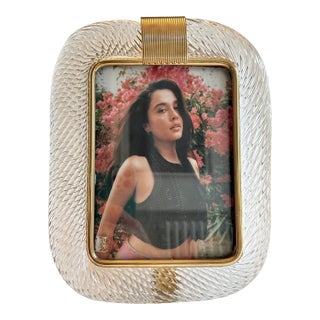Mid-Century Modern Transparent “Torchon” Murano Glass Picture Frame and Unaquered Brass For Sale