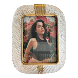 Mid-Century Modern Transparent “Torchon” Murano Glass Picture Frame and Unaquered Brass