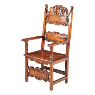 Antique Italian Baroque Walnut Armchair For Sale