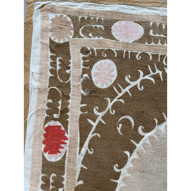 Mid 20th Century Suzani Tablecloth From Asian 4'6'' X 5'1'' For Sale - Image 9 of 18