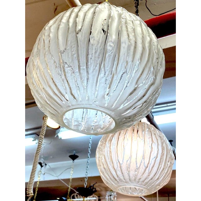 Angelo Brotto Angelo Brotto Italian 1960s Satin and Clear Glass Shade Pendant Lights For Sale - Image 4 of 10