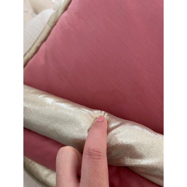 Contemporary 1980s Custom Made Large Pink Gold Ribbon Pillow For Sale - Image 3 of 7