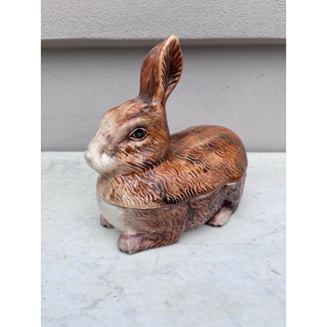1940s Majolica Brown Rabbit Tureen Caugant For Sale - Image 5 of 7