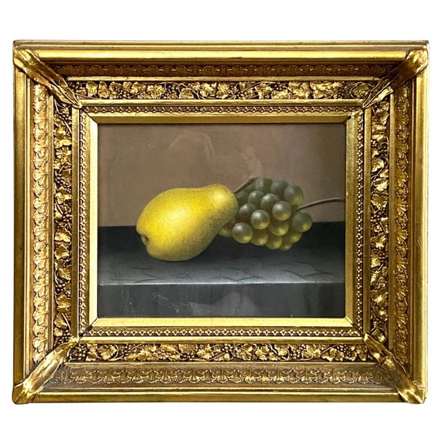 19th Century Still Life of a Pear and Grapes Pastel Drawing, Framed For Sale - Image 4 of 4