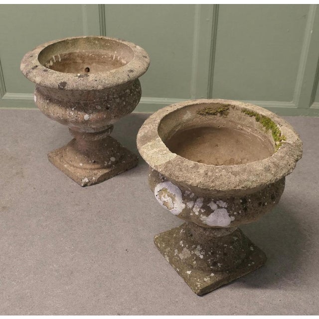 Mid-Century Weathered Cast Stone Garden Planters, 1920s, Set of 2 For Sale - Image 3 of 8