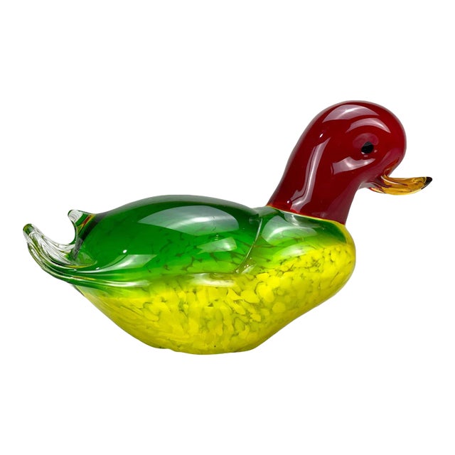 Vintage Italian Murano Art Glass Duck Sculpture Paper Weight For Sale