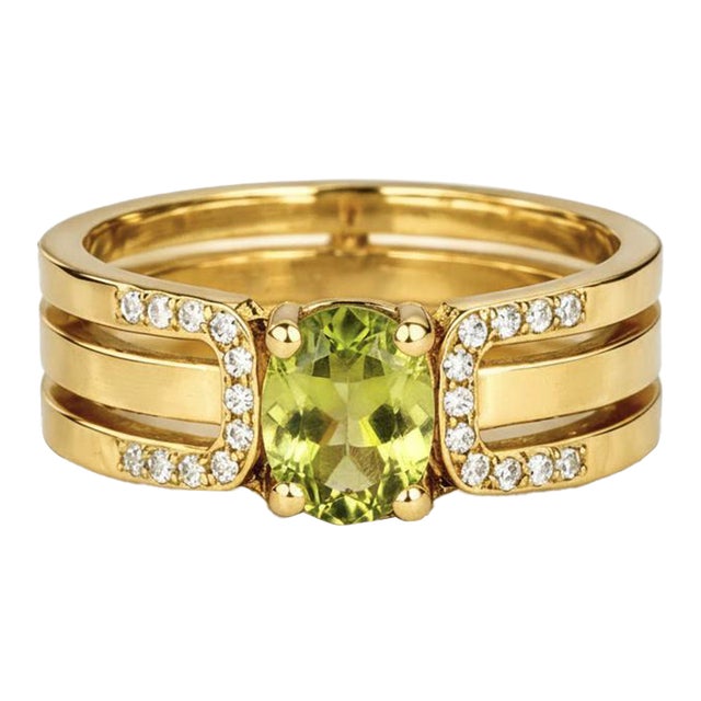 Split Shank Oval Peridot Engagement Silver, Gold Ring, Size 9.5 For Sale