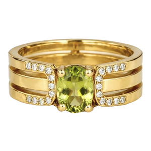 Split Shank Oval Peridot Engagement Silver, Gold Ring, Size 9.5