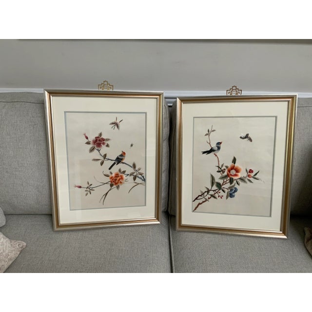 1970s Vintage Framed Asian Hand Embroidered Silk Art For Sale - Image 11 of 13