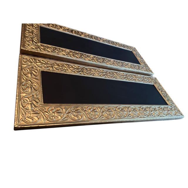 2020s Vintage Ornate Embossed Gold Metal/Tin Framed Chalkboard Signs, Lot of 2 For Sale - Image 5 of 8