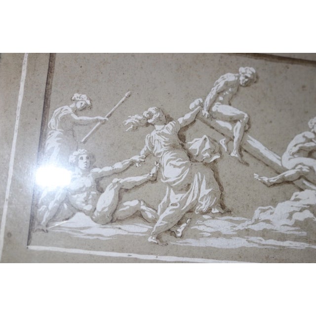 Paper Antique Original 1700's Italian Design for Frieze Figural Wash Drawing For Sale - Image 7 of 12