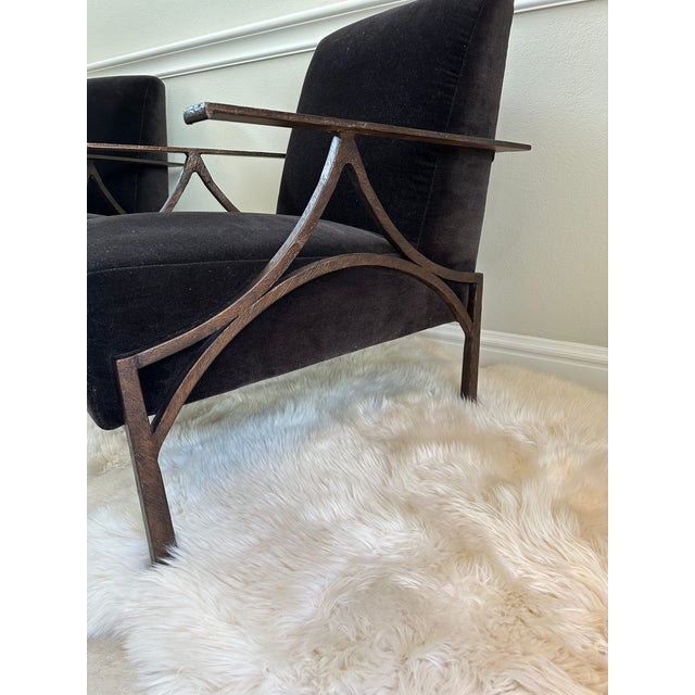 Vintage Custom Bernhardt Chocolate Brown Velvet & Iron Brutalist Lounge Chairs - A Pair For Sale In Los Angeles - Image 6 of 15