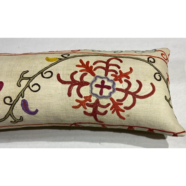Single Antique Silk Embroidery Suzani Pillow For Sale - Image 10 of 12