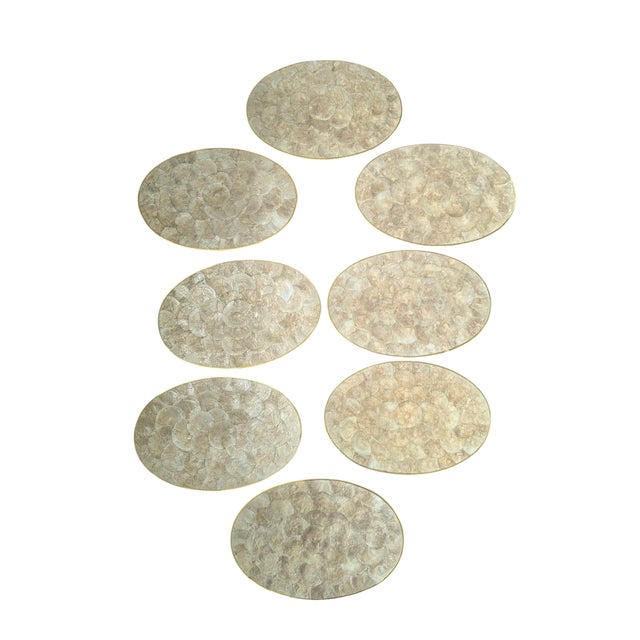 Wood Vintage Hallie St. Mary Capiz Pearl Shell Place Mats- Set of 8 For Sale - Image 7 of 17