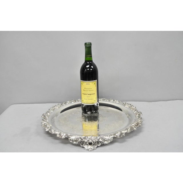Vintage Wilcox Victorian Silver Plated Round Ornate Footed Salver Serving Tray For Sale - Image 16 of 16