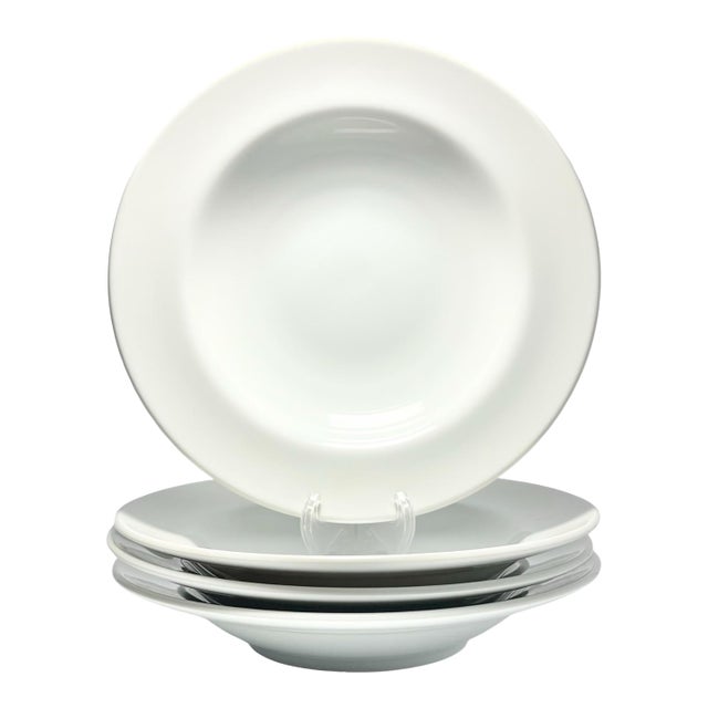Contemporary Williams-Sonoma “Brasserie, White” Ceramic Large Rim Soup Bowls - Set of 4 For Sale
