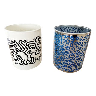 Pop Art Opaline Glass Vases from Keith Haring, Set of 2 For Sale