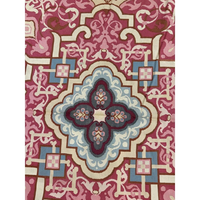 Neoclassical 1840s Burgandy Field Classical Medallion Antique European Aubusson Square Rug For Sale - Image 3 of 6