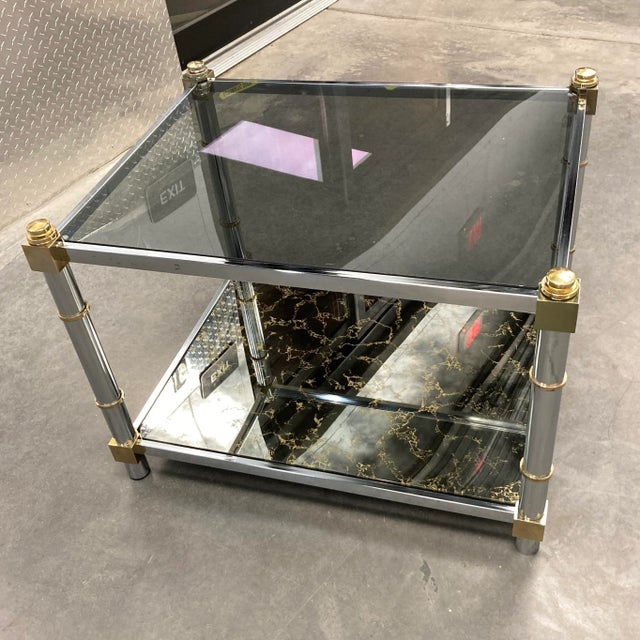 Modern Chrome Brass & Tiered Glass End Tables Manner of Mastercraft For Sale - Image 9 of 13