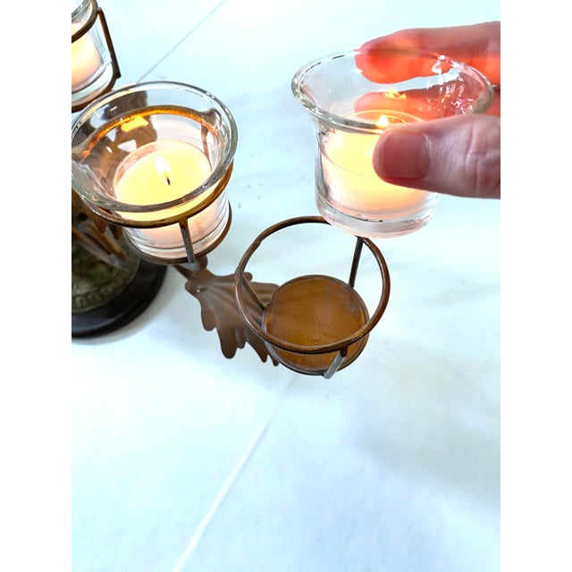 Coffee Low Profile Candelabra Centerpiece For Sale - Image 8 of 10