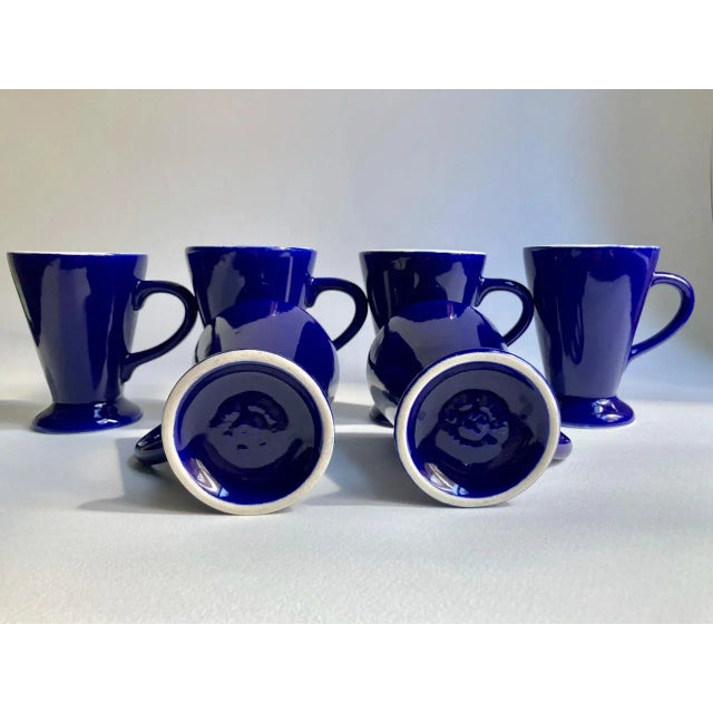 Mid 20th Century Royal Blue Handled Ceramic Mugs - Set of 6 For Sale - Image 9 of 13