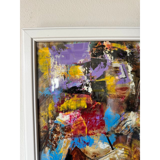 1980s Vintage Woman With Guitar- Expressionist Oil Painting, Framed For Sale - Image 5 of 8