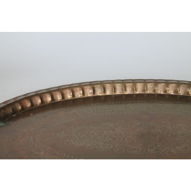 Mid 20th Century Vintage Oval Brass Etched Tray For Sale - Image 5 of 9