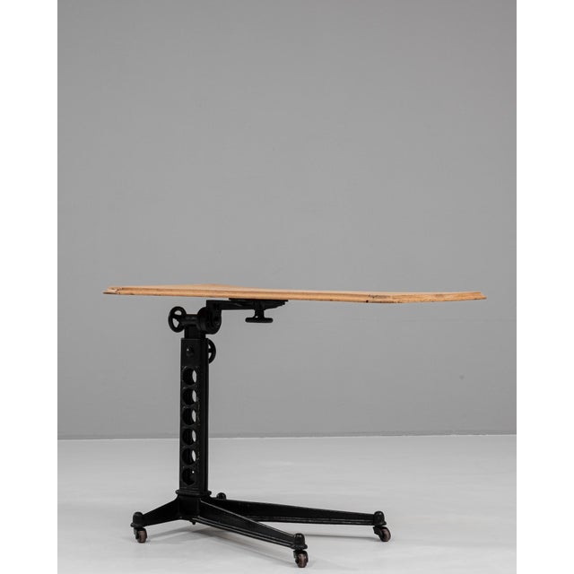 1920s French Cast Iron Folding Table With Wooden Top On Wheels For Sale - Image 12 of 12