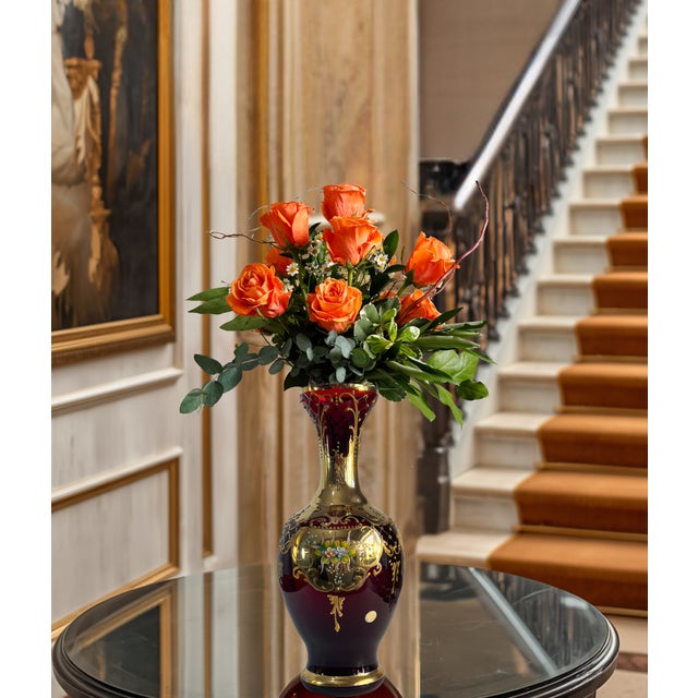 Murano Tre Fuochi 24k Gold Floral Ruby Art Glass Vase For Sale In New York - Image 6 of 16