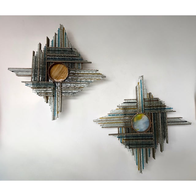 Biancardi and Jordan Hammered Glass Silver Iron Star Sconces by Biancardi, Italy, 1970s, Set of 3 For Sale - Image 4 of 17
