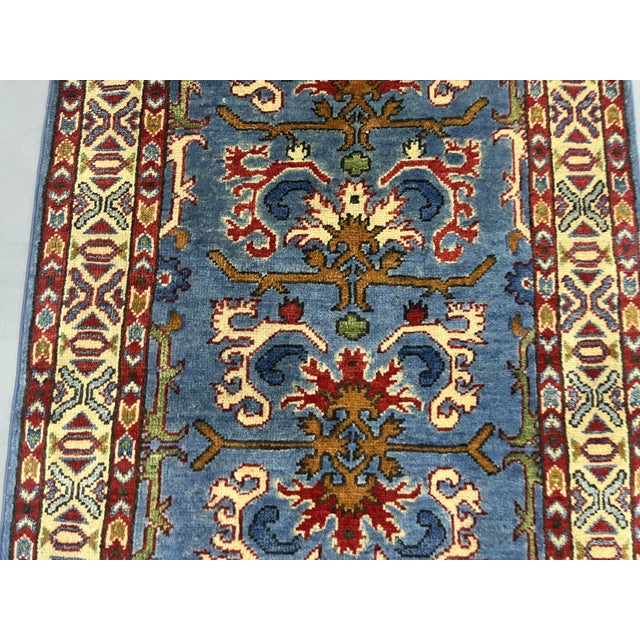 Textile Blue and Cream Floral Wool Runner Rug With Natural Dyes, 2'6" X 6'3" For Sale - Image 7 of 13