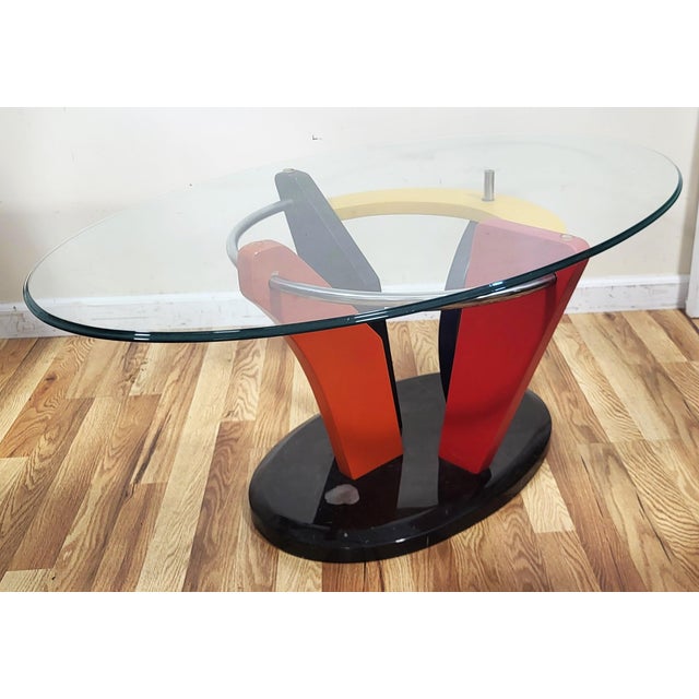 Mid-Century Modern Postmodern 1980's Marble & Glass Coffee Table Colorful Abstract - Memphis Design For Sale - Image 3 of 8