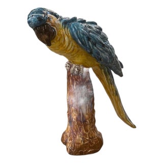 Stunning Vintage Italian Maiolica Parrot on Perch Sculptur For Sale