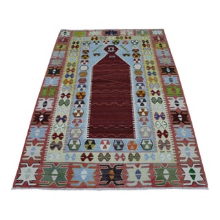 1980s Tribal Red Hand Knotted Kilim Rug For Sale