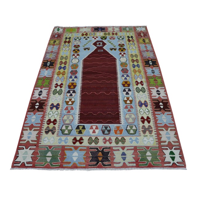 1980s Tribal Red Hand Knotted Kilim Rug For Sale