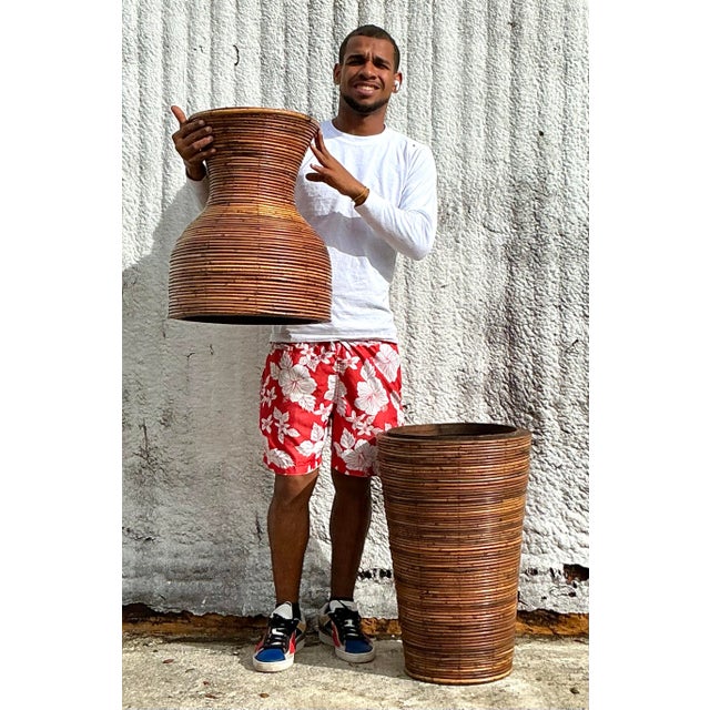 Late 20th Century Vintage Coastal Pencil Reed Floor Vase For Sale - Image 5 of 6