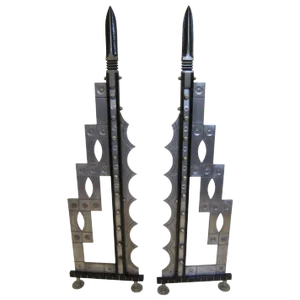 Art Deco Revival Handcrafted Iron and Steel Andirons - a Pair