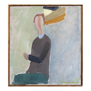 1948 Mid-Century Modern 'Waiting by the Window' Vintage Original Semi-Abstract Portrait Oil Painting by Swedish Artist Rune Janson (1918-2004), Framed For Sale