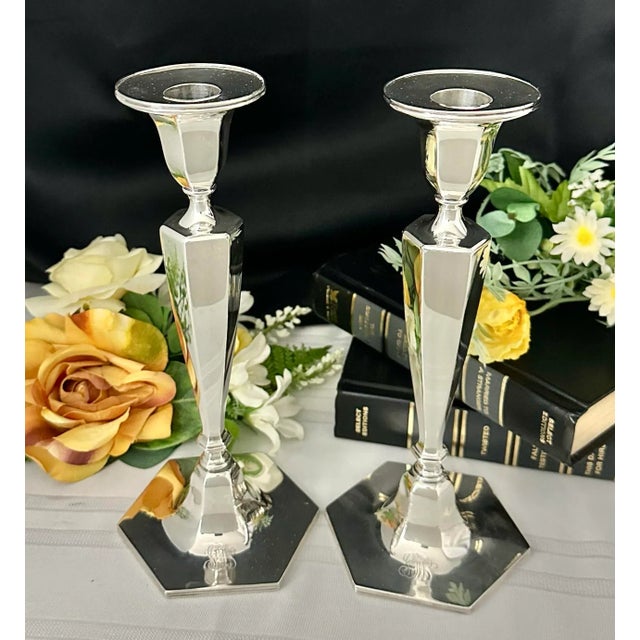 Vintage Tiffany & Co Sterling Silver Candle Sticks 1940's Monogramed -a Pair For Sale - Image 9 of 11