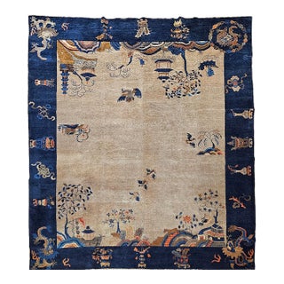 Vintage Chinese Art Deco Rug, Hand-Knotted Wool, Four Dragons Design, 9' x 12' For Sale
