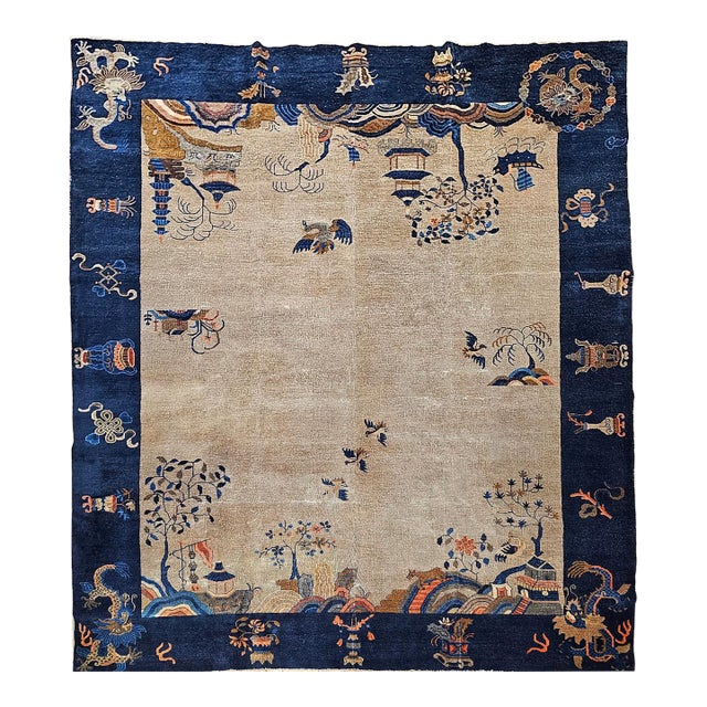 Vintage Chinese Art Deco Rug, Hand-Knotted Wool, Four Dragons Design, 9' x 12' For Sale