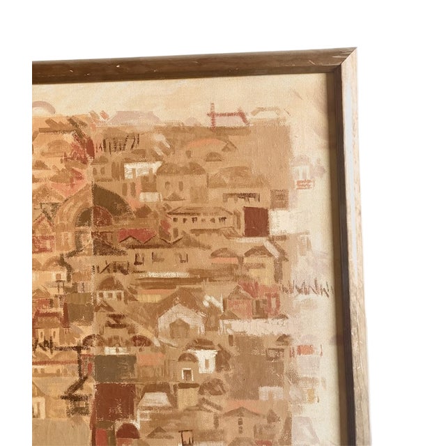 Brown Mid 20th Century Abstract Textured Cityscape in Earth Tones -Signed Brodzinsky For Sale - Image 8 of 10