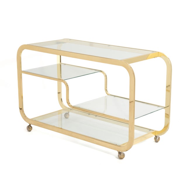 1970s Design Institute America Dia Milo Baughman Brass Bar Serving Cart 1970s Signed For Sale - Image 5 of 12