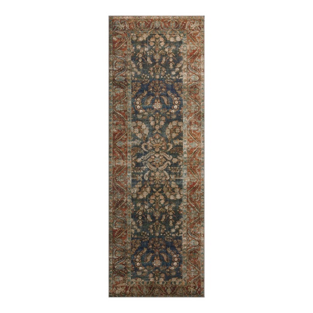 Chris Loves Julia x Loloi Jules Ocean / Spice 2'-6" x 7'-6" Runner Rug For Sale