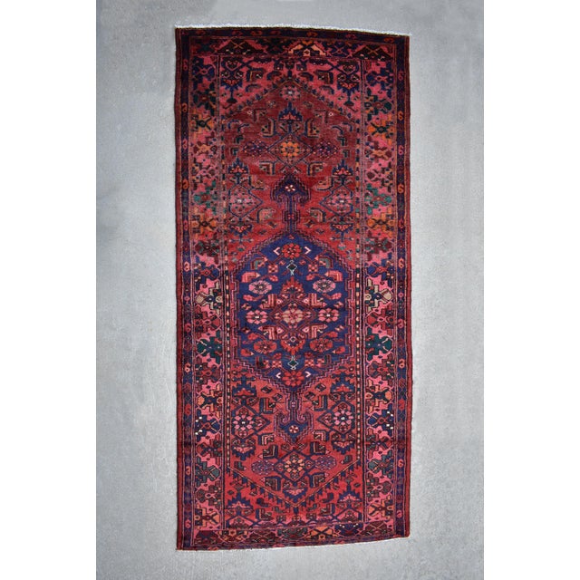 Textile Vintage 1940s Persian Geometric Kurdish Juff Handwoven Wool Rug - 3'9" X8'4" For Sale - Image 7 of 7