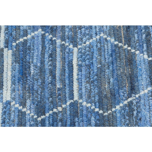 Modern Moroccan Indigo Blue Geometric Handmade Wool Rug 12x16 For Sale - Image 9 of 10