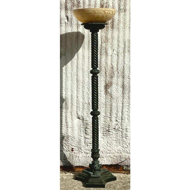 Vintage Boho Patinated Barley Twist Floor Lamp For Sale - Image 4 of 6