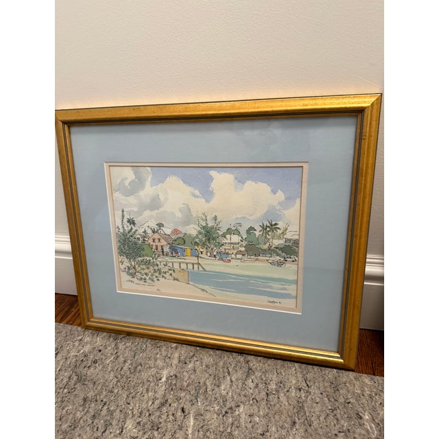 Set of Three Framed Watercolor Prints by David R. W. Hamilton-Jones — Harbour Island, Bahamas, 1995 For Sale - Image 4 of 4